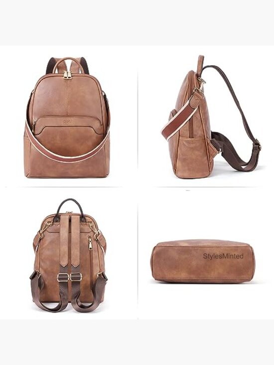 PU Leather Convertible Travel Backpack Shoulder Bag 6 Pockets Medium